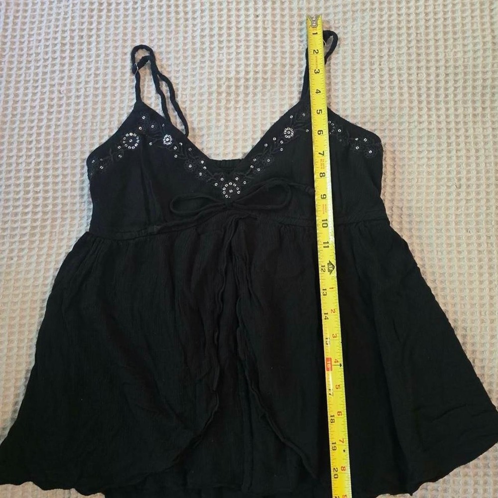 Hollister Y2K Black Sequin Embroidered Camisole Top Open Front Tie - Picture 7 of 8